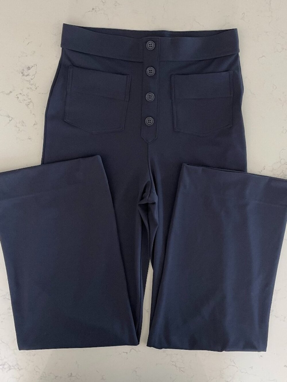 Halara Halo Tek Air Day Stretch Hi Waist Pull On Poly Blend Wide Lg Pants Navy S